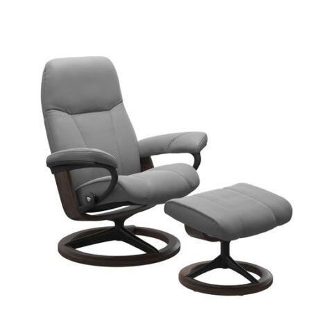 Stressless Reclining Consul Signature Chair Base Chair - Batick Leather, Wild Dove Colour