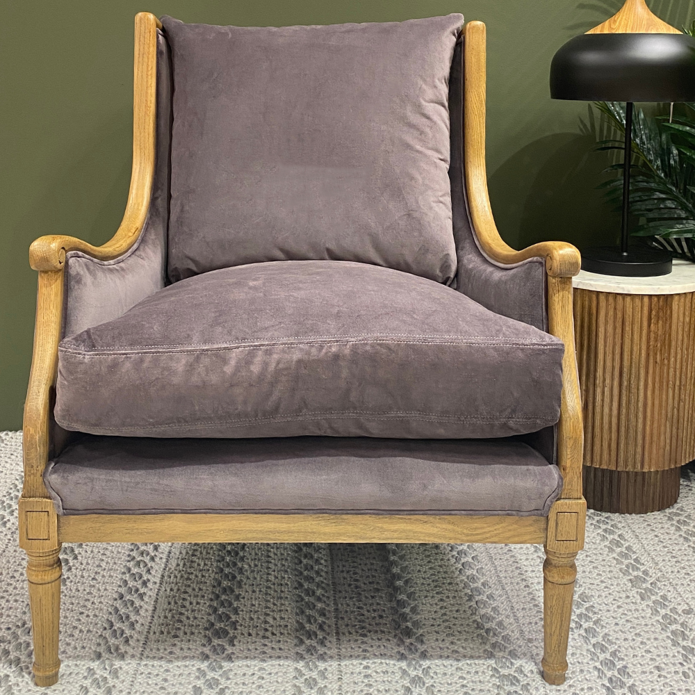 Dunraven Armchair in Grey Velvet Fabric